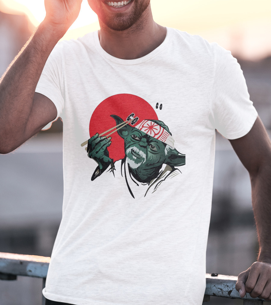 Master Yoda With Chopsticks Karate Kid Miyagi Headband Red Circle T-Shirt