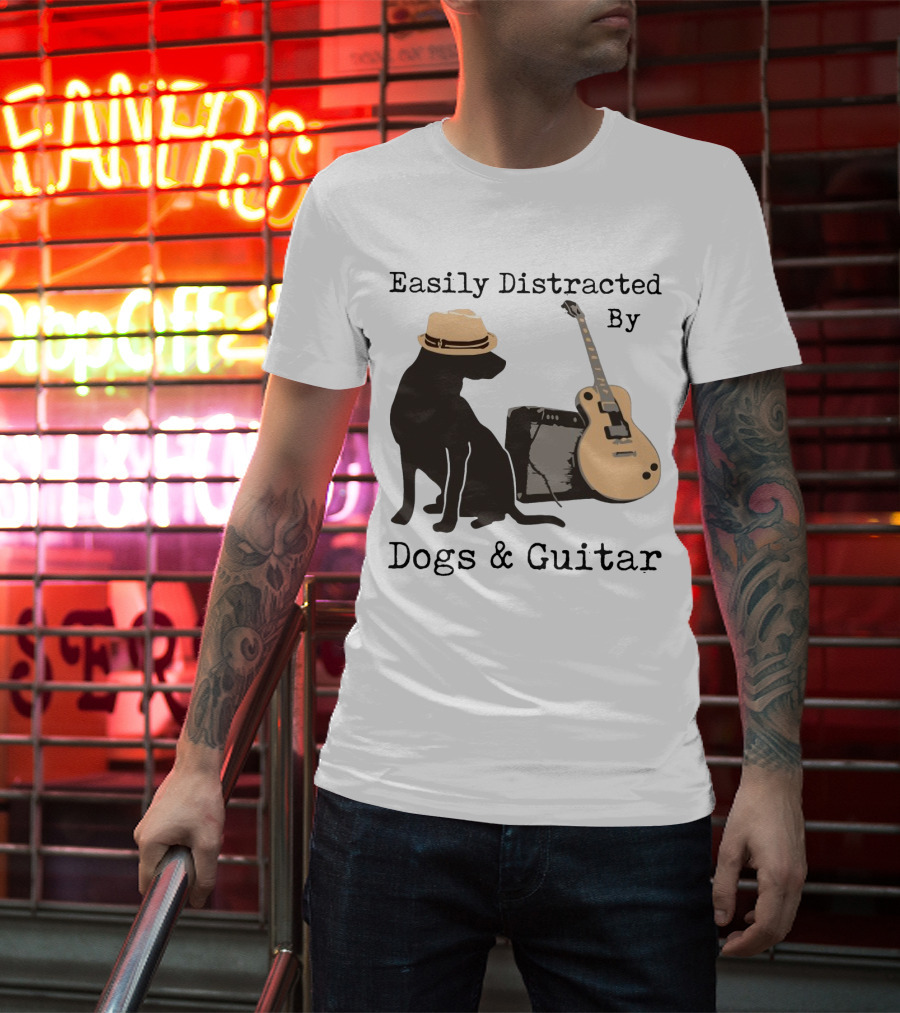 Easily Distracted By Dogs And Guitar Hat And Amplifier T-Shirt