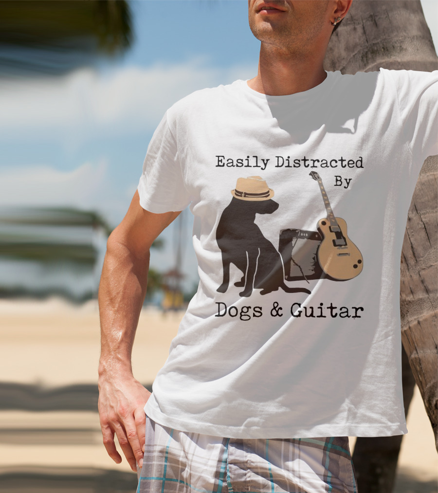 Easily Distracted By Dogs And Guitar Hat And Amplifier T-Shirt