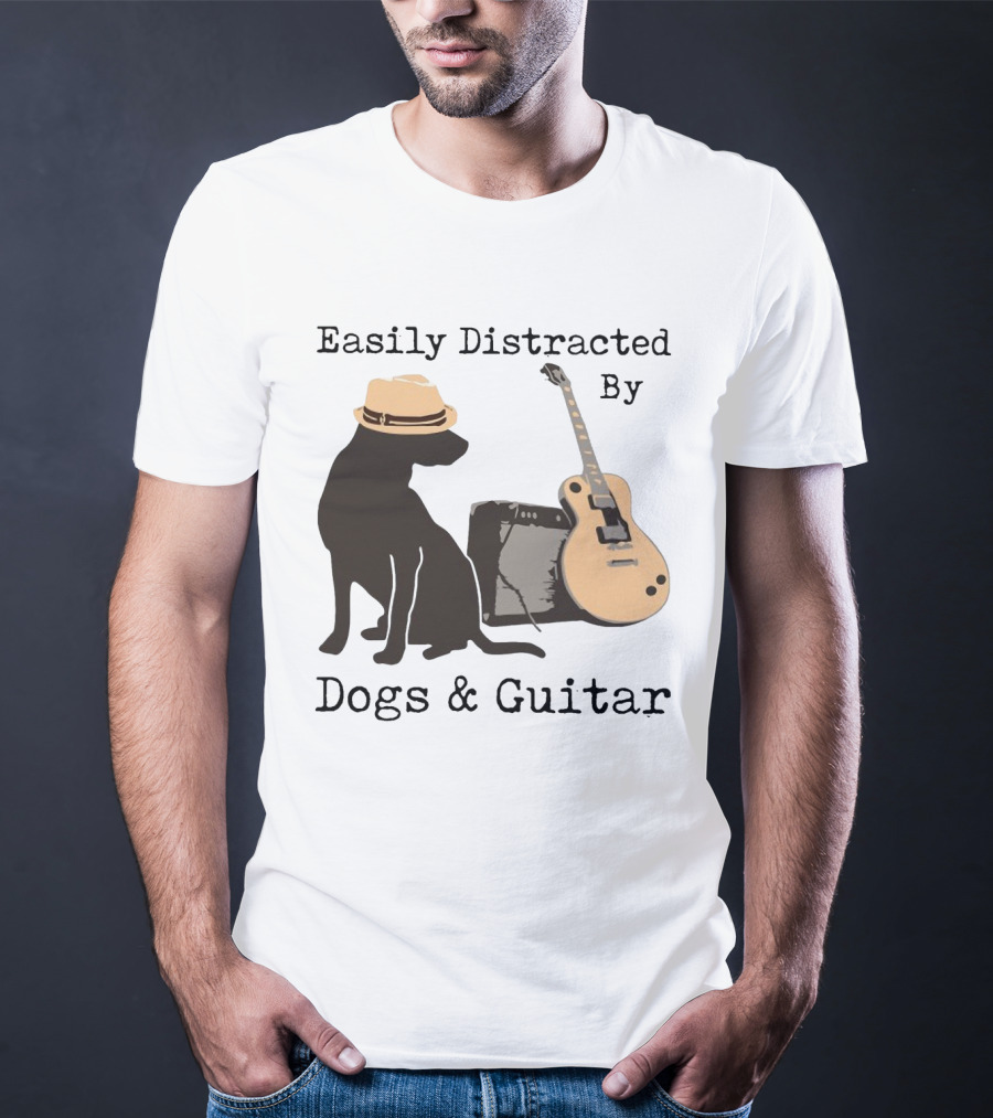 Easily Distracted By Dogs And Guitar Hat And Amplifier T-Shirt