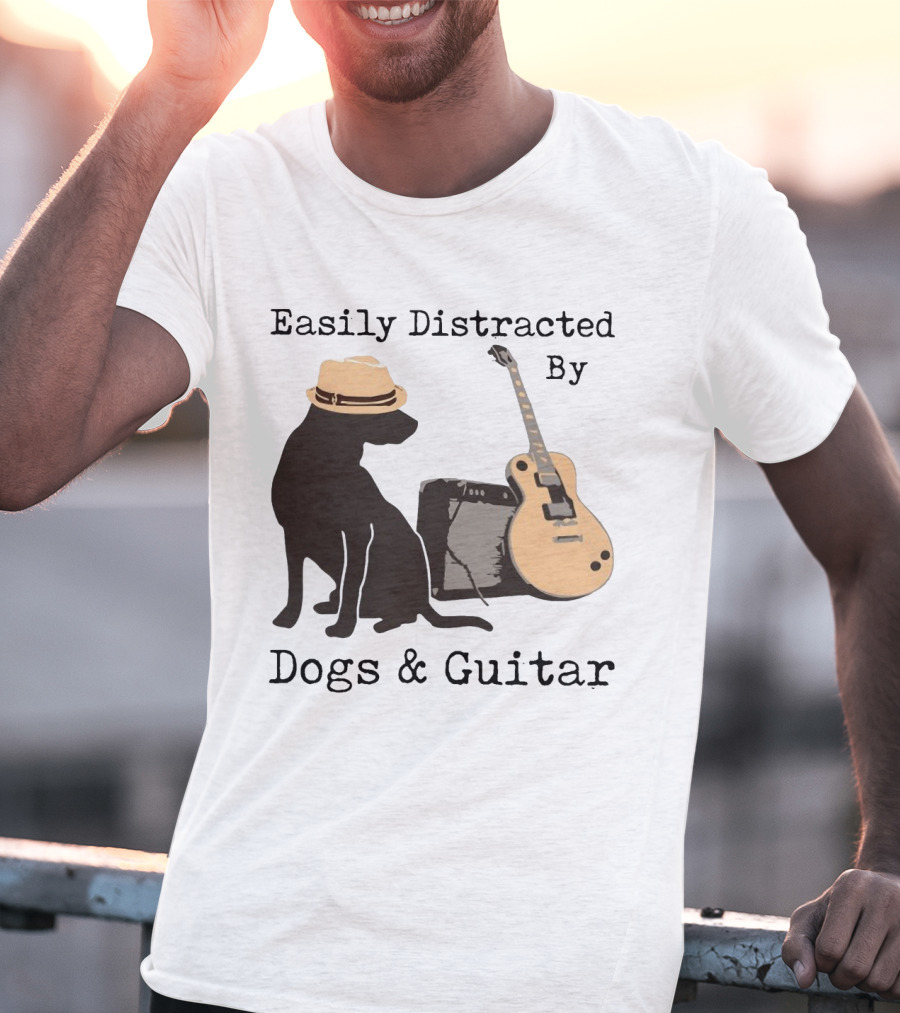 Easily Distracted By Dogs And Guitar Hat And Amplifier T-Shirt