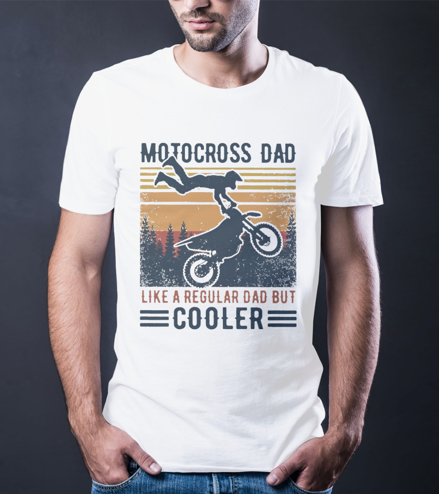 Motocross Dad Like A Regular Dad But Cooler Vintage Sunset Forest Scene T-Shirt