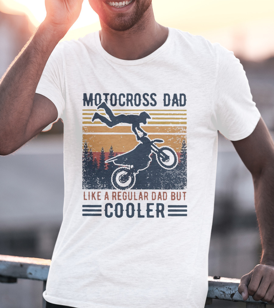 Motocross Dad Like A Regular Dad But Cooler Vintage Sunset Forest Scene T-Shirt
