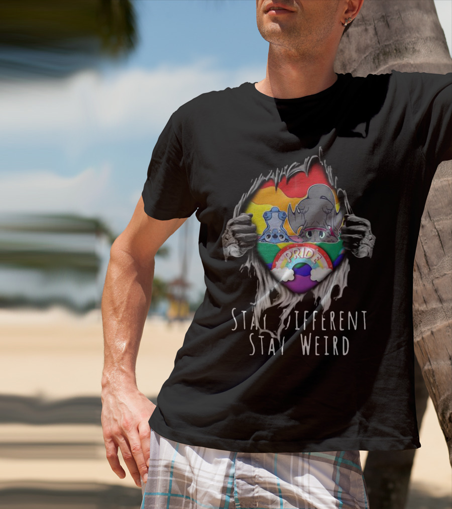 Stay Different Stay Weird Inside Me Stitch Night Fury Pride Heart T-Shirt