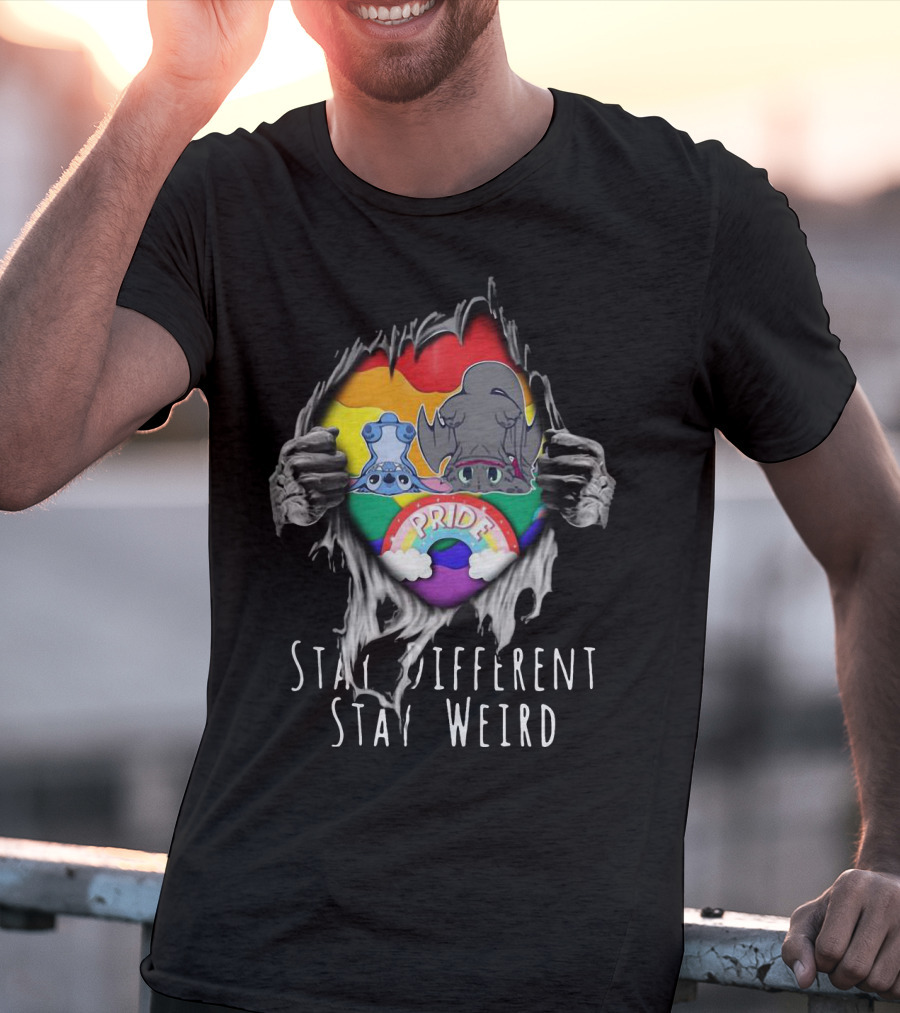 Stay Different Stay Weird Inside Me Stitch Night Fury Pride Heart T-Shirt