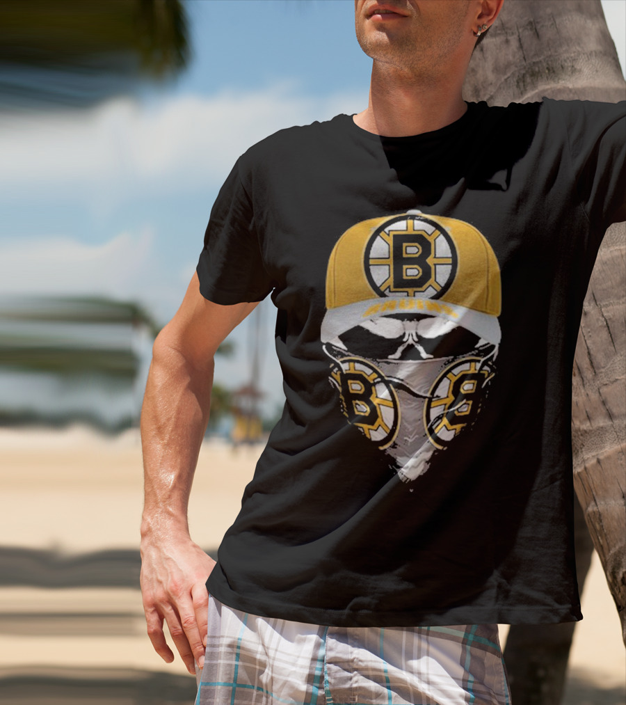 Boston Bruins Skull Mask And Hat T-Shirt