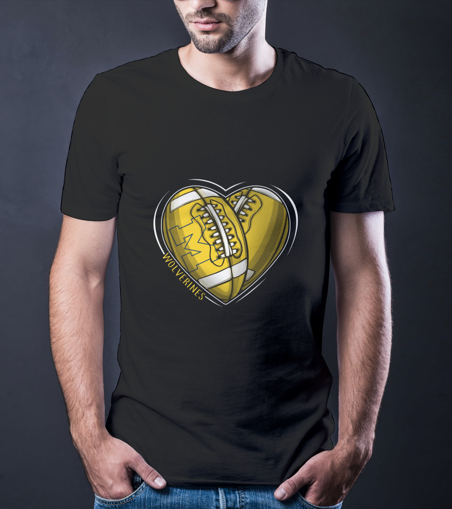 Michigan Wolverines Heart-Shaped Football T-Shirt