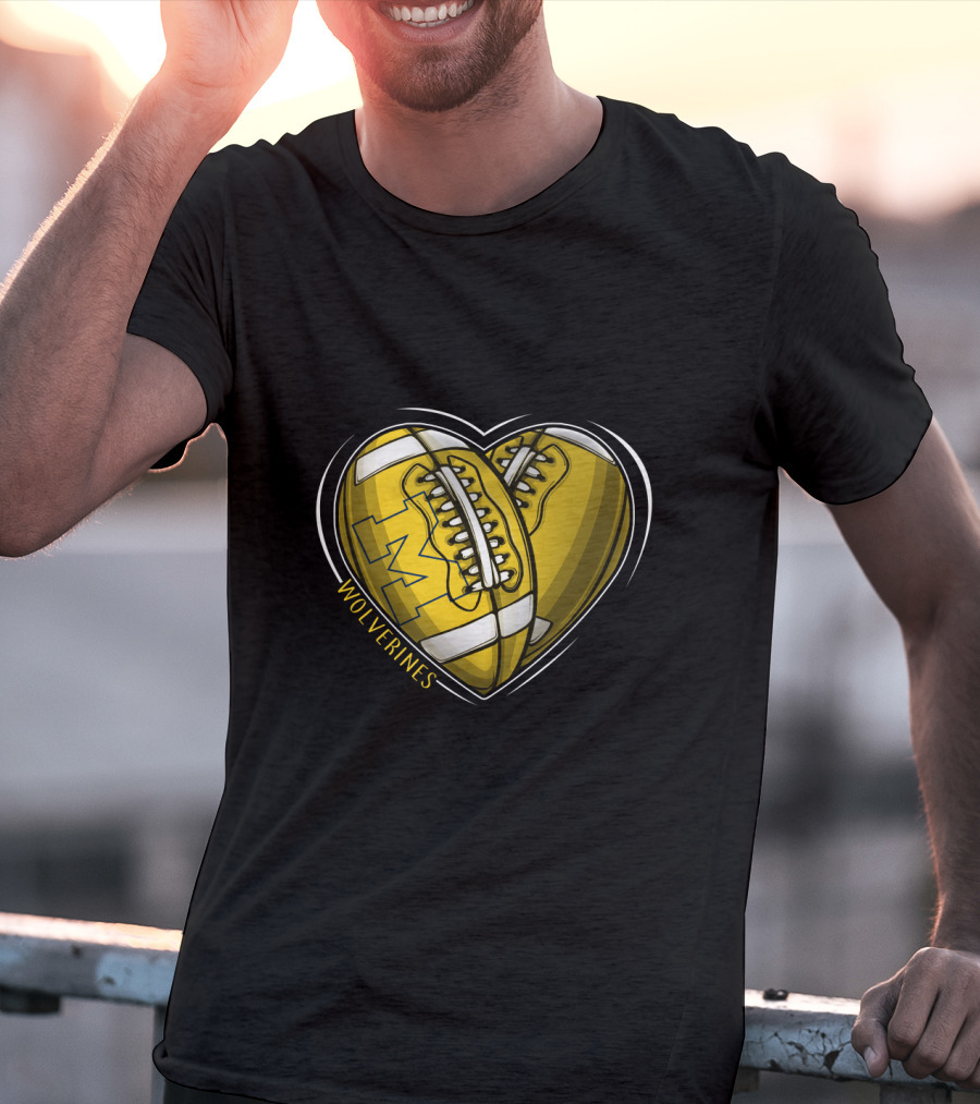 Michigan Wolverines Heart-Shaped Football T-Shirt