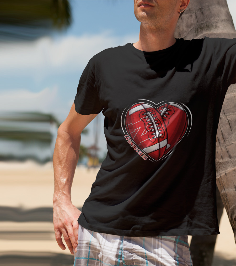 DH 90 NCAA Nebraska Cornhuskers Football Heart T-Shirt