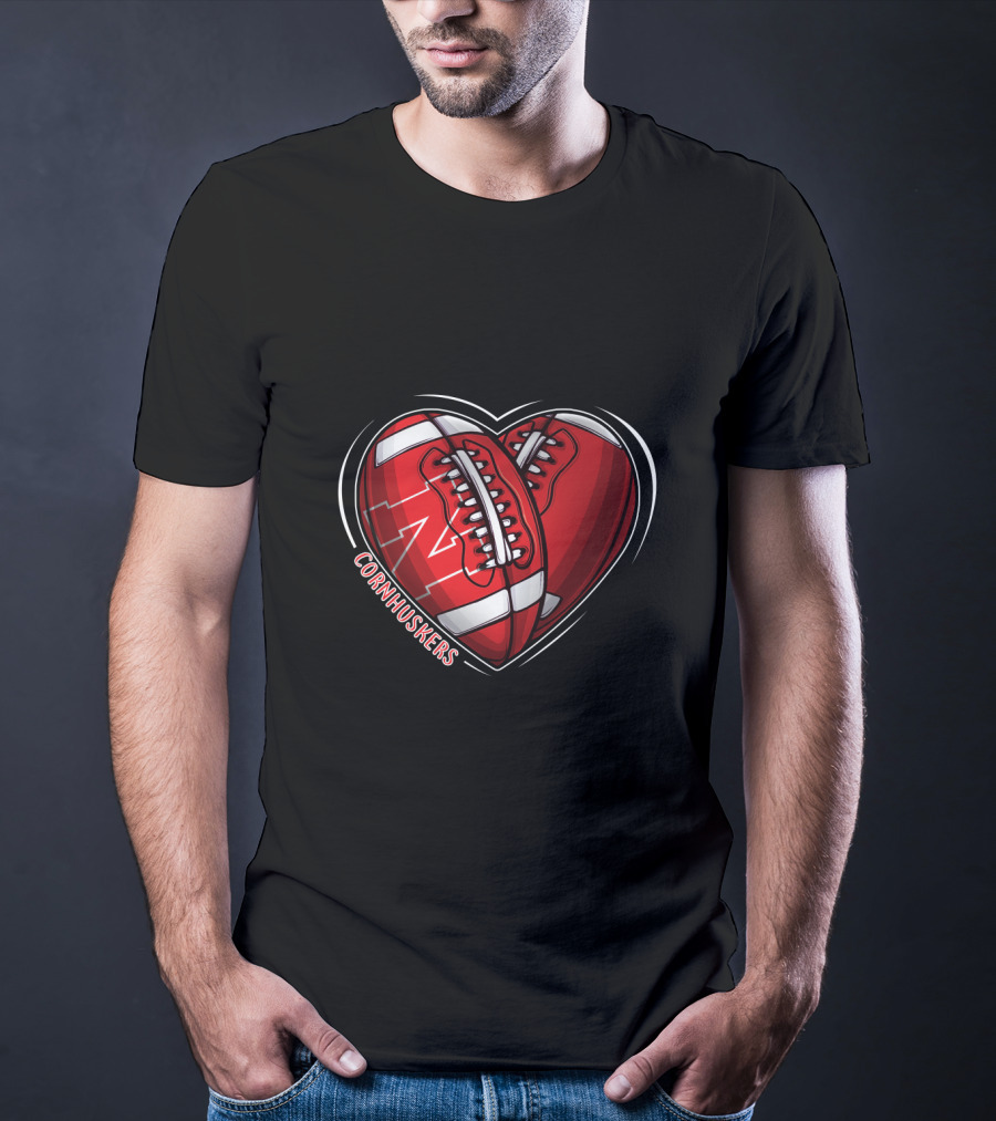 DH 90 NCAA Nebraska Cornhuskers Football Heart T-Shirt