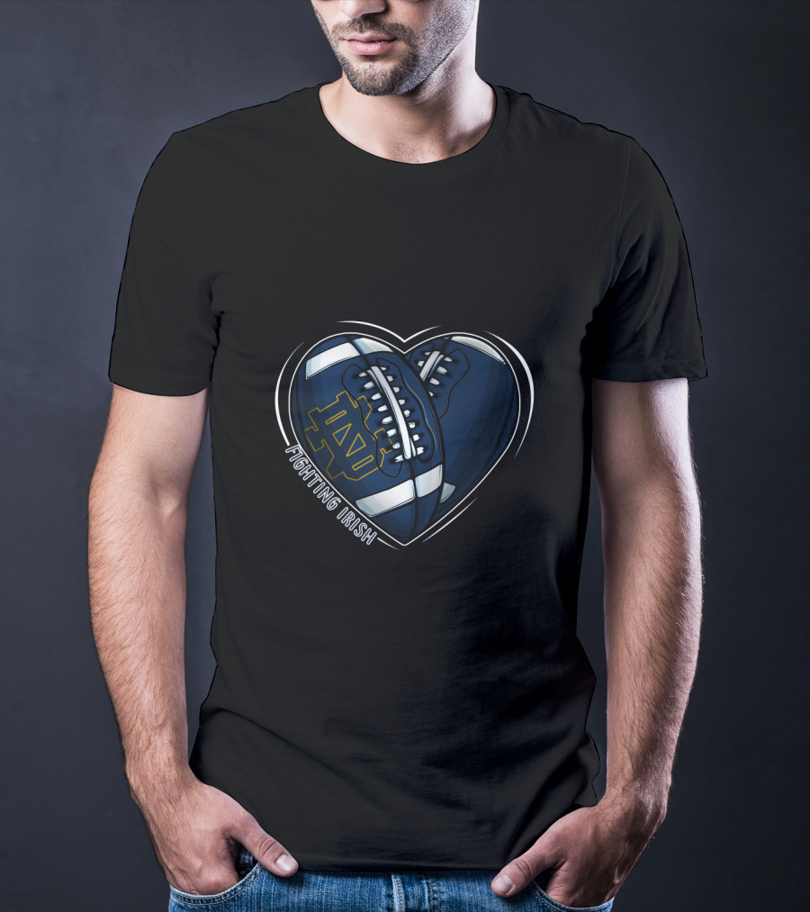 DH 90 NCAA Notre Dame Fighting Irish Heart Football T-Shirt