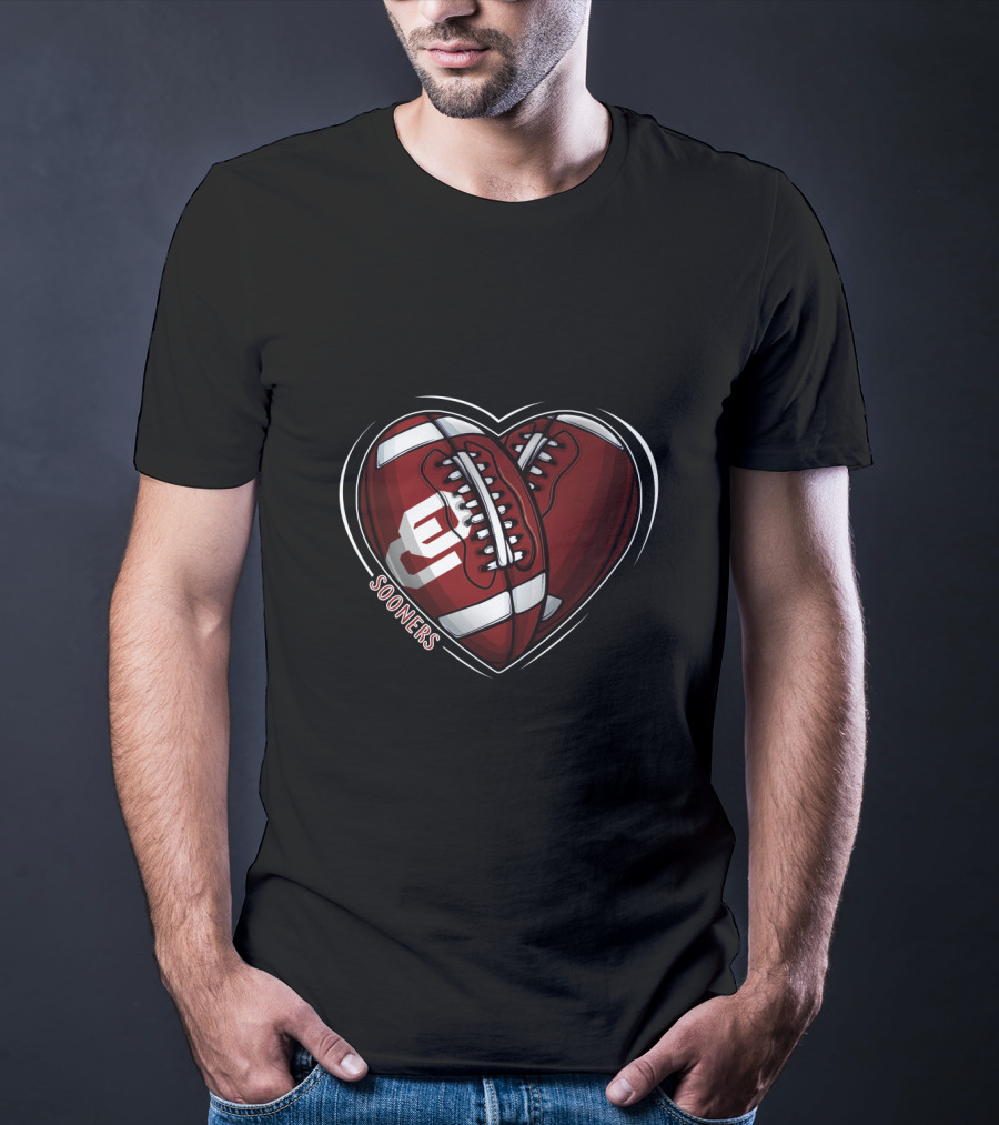 DH 90 NCAA Oklahoma Sooners Heart Football T-Shirt