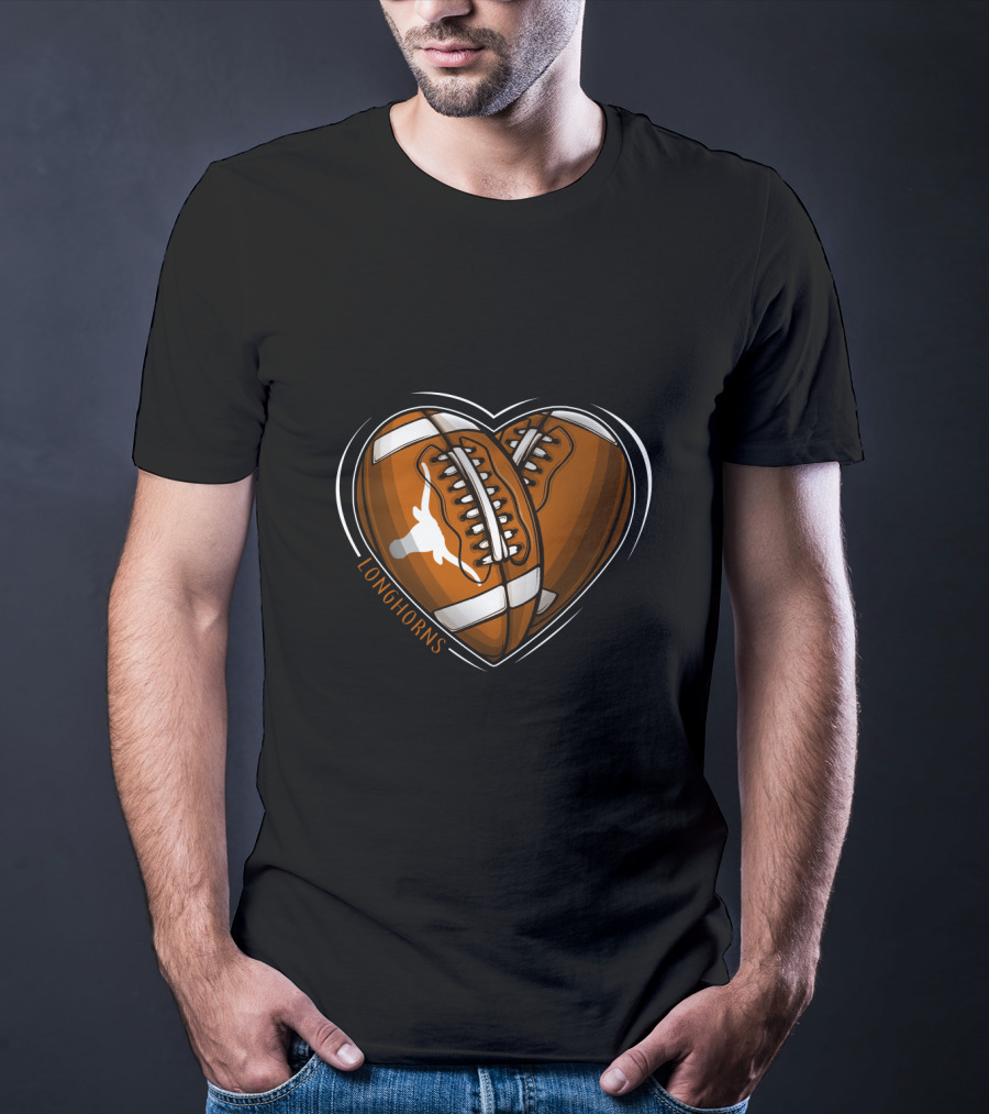 Longhorns Heart-Shaped Football Design Texas Longhorns NCAA T-Shirt
