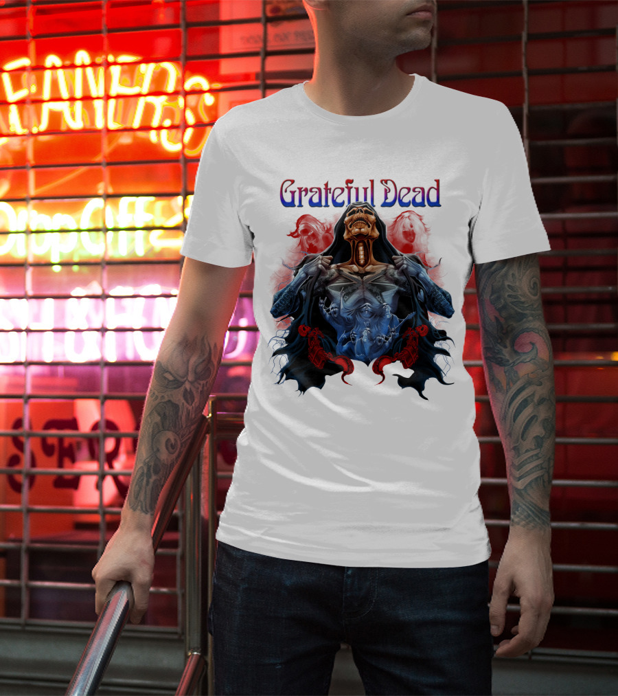 Grateful Dead Skeleton Artwork With Red And Blue T-Shirt
