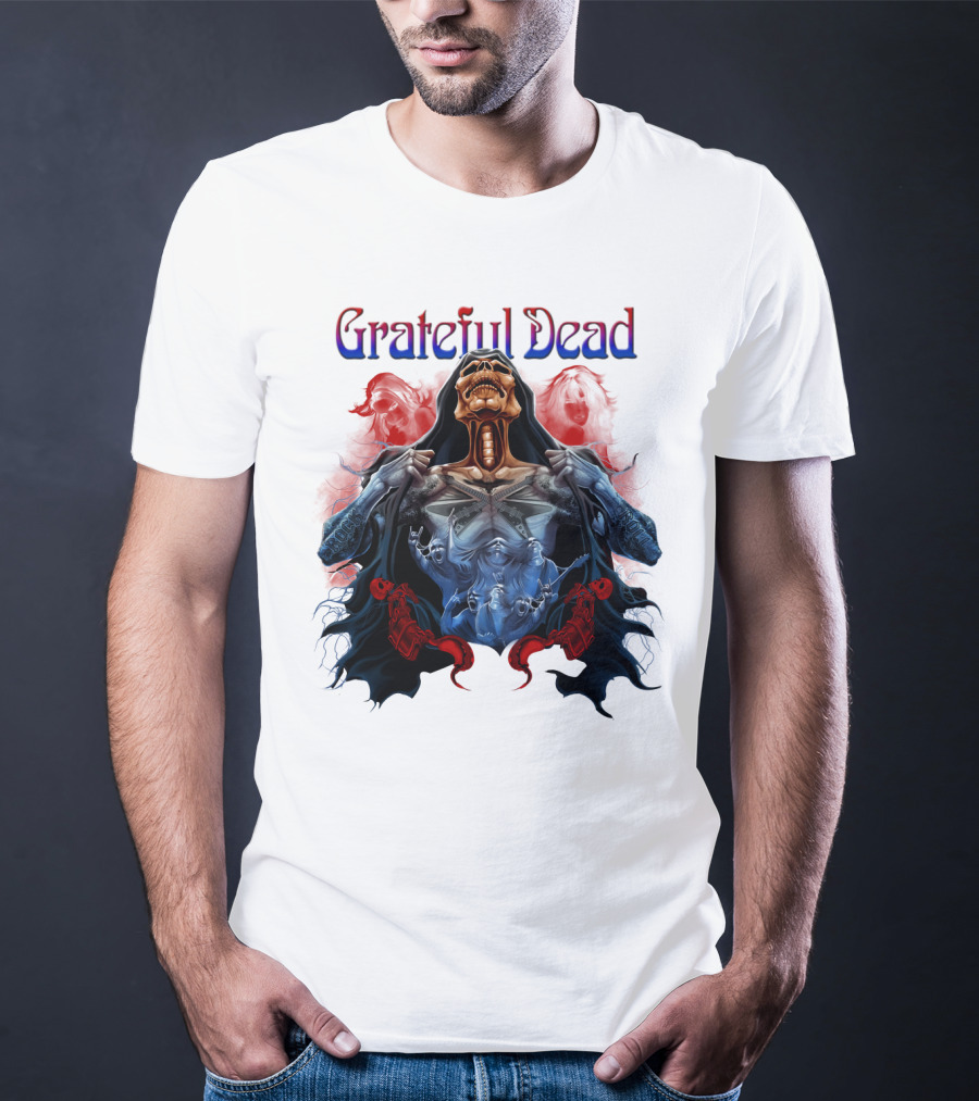 Grateful Dead Skeleton Artwork With Red And Blue T-Shirt