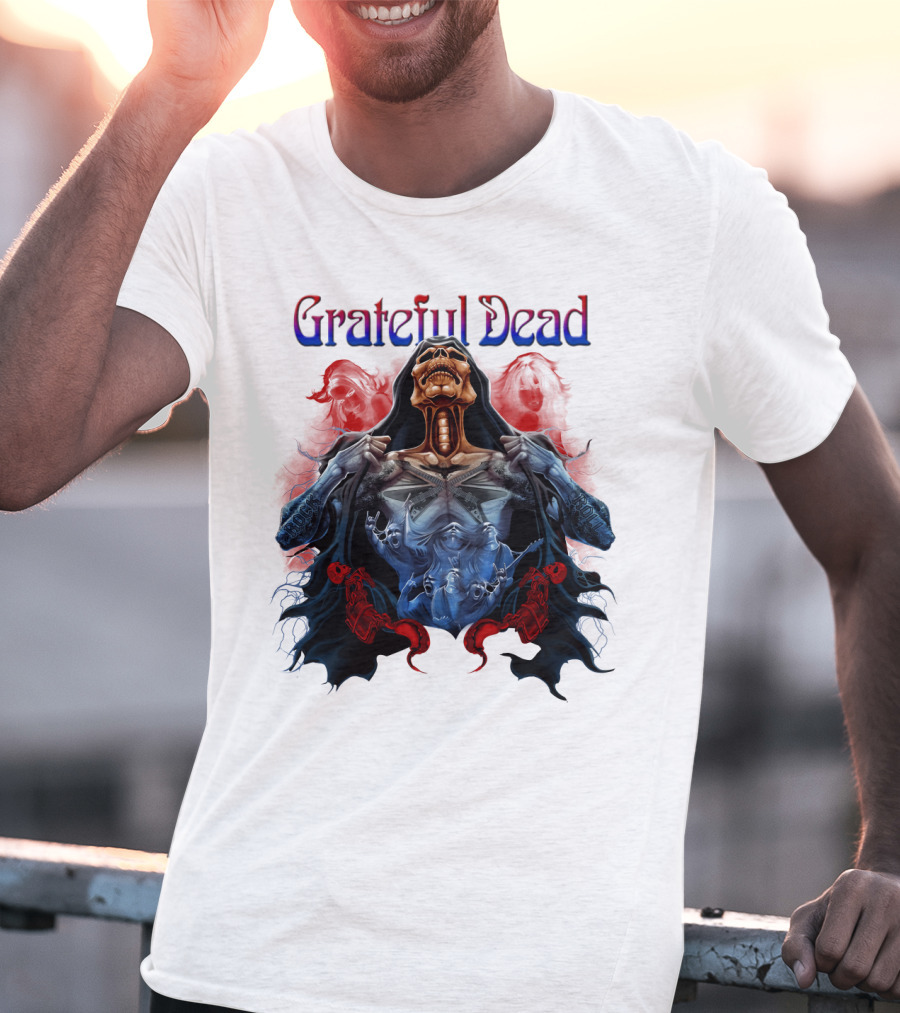 Grateful Dead Skeleton Artwork With Red And Blue T-Shirt