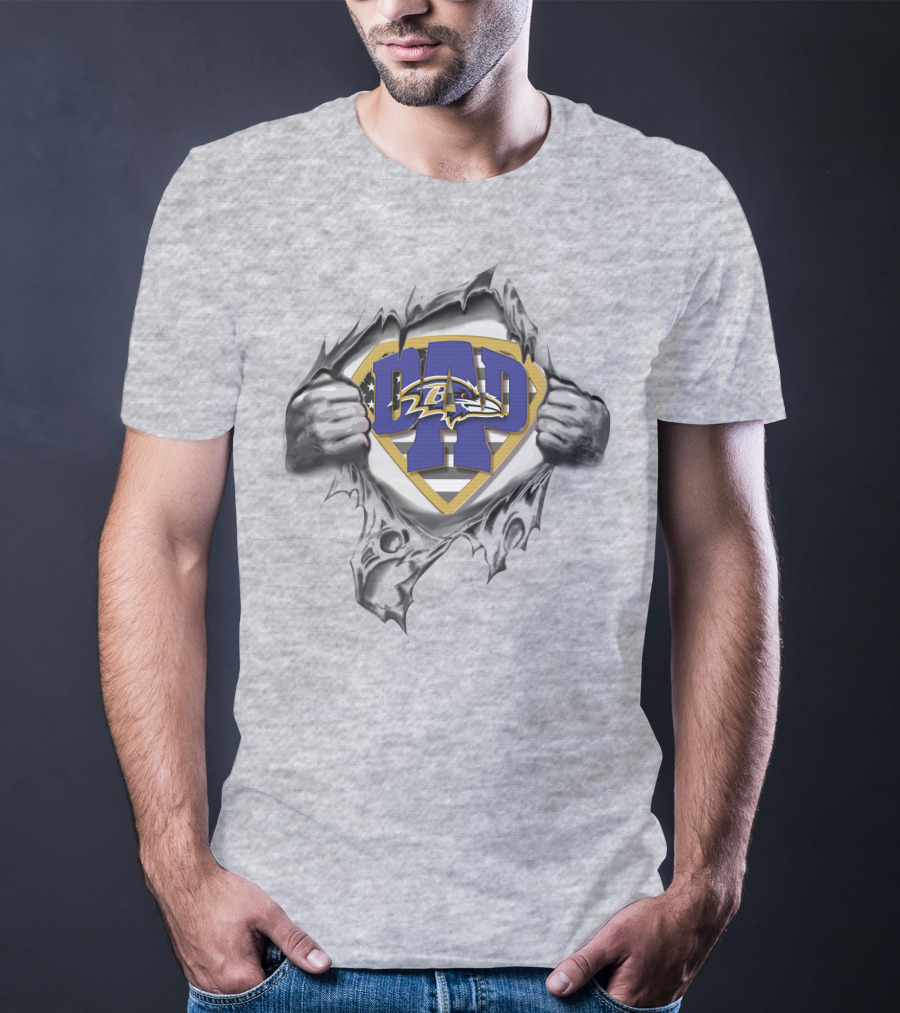Superdad Baltimore Ravens Logo In Superhero T-Shirt