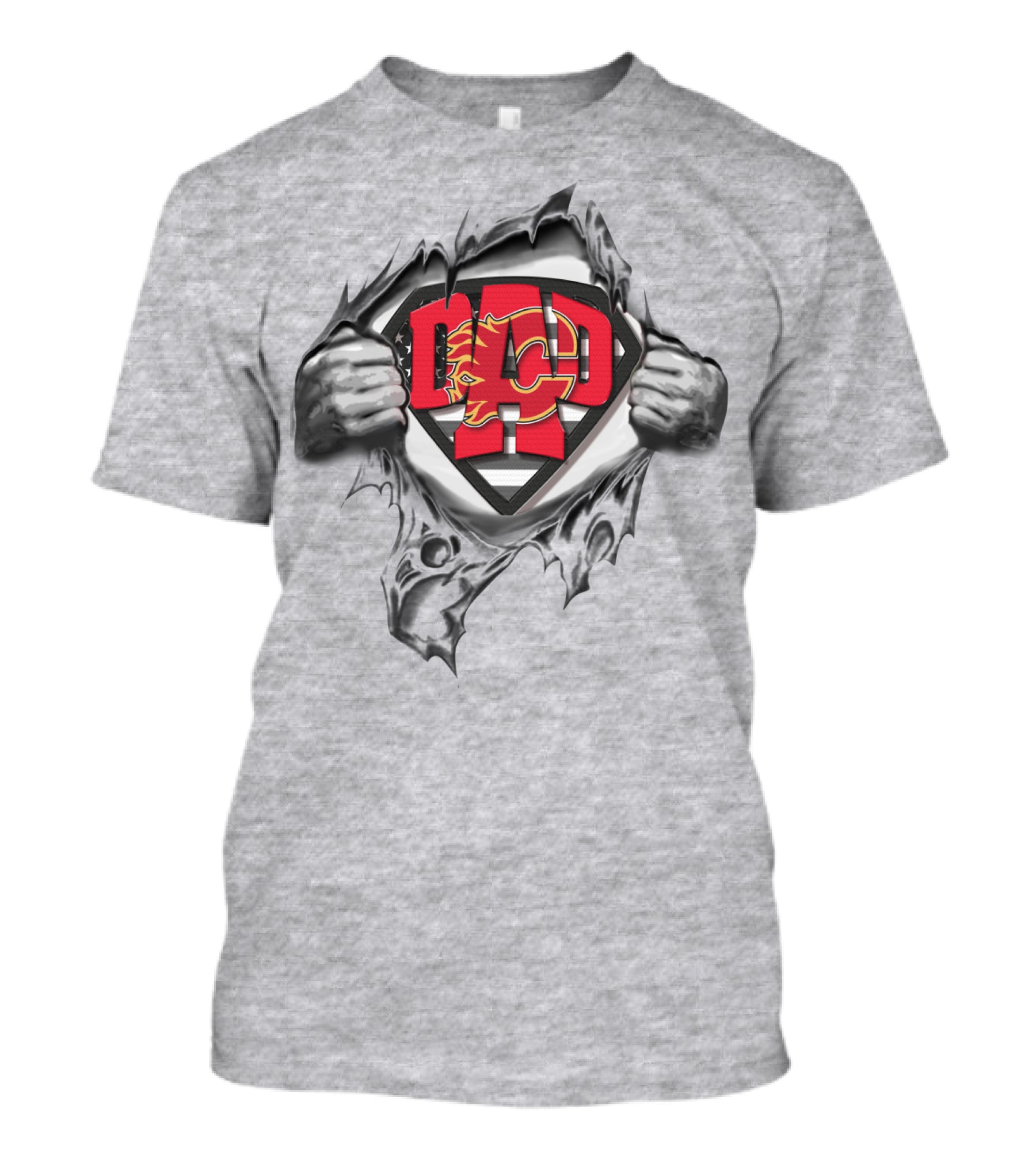 SUPERDAD Calgary Flames Logo With Superman Symbol Torn Effect T-Shirt