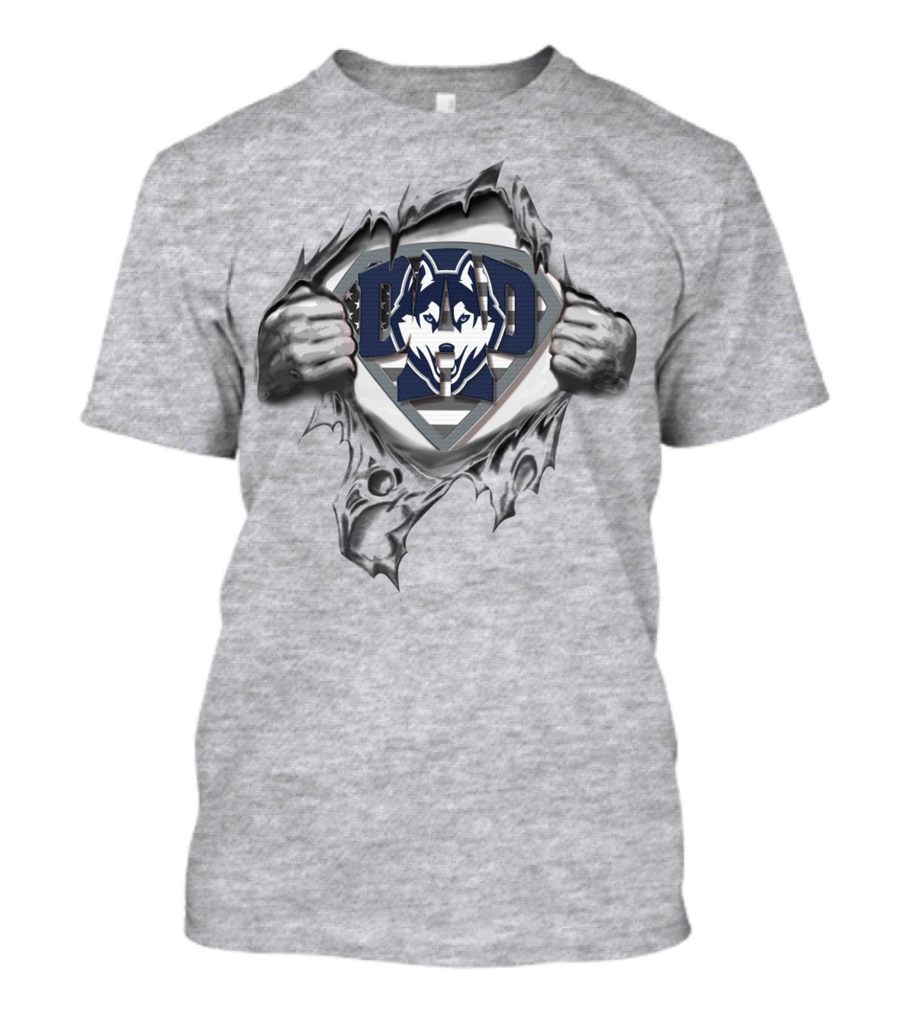 Superdad Connecticut Huskies Wolf Logo Superman T-Shirt
