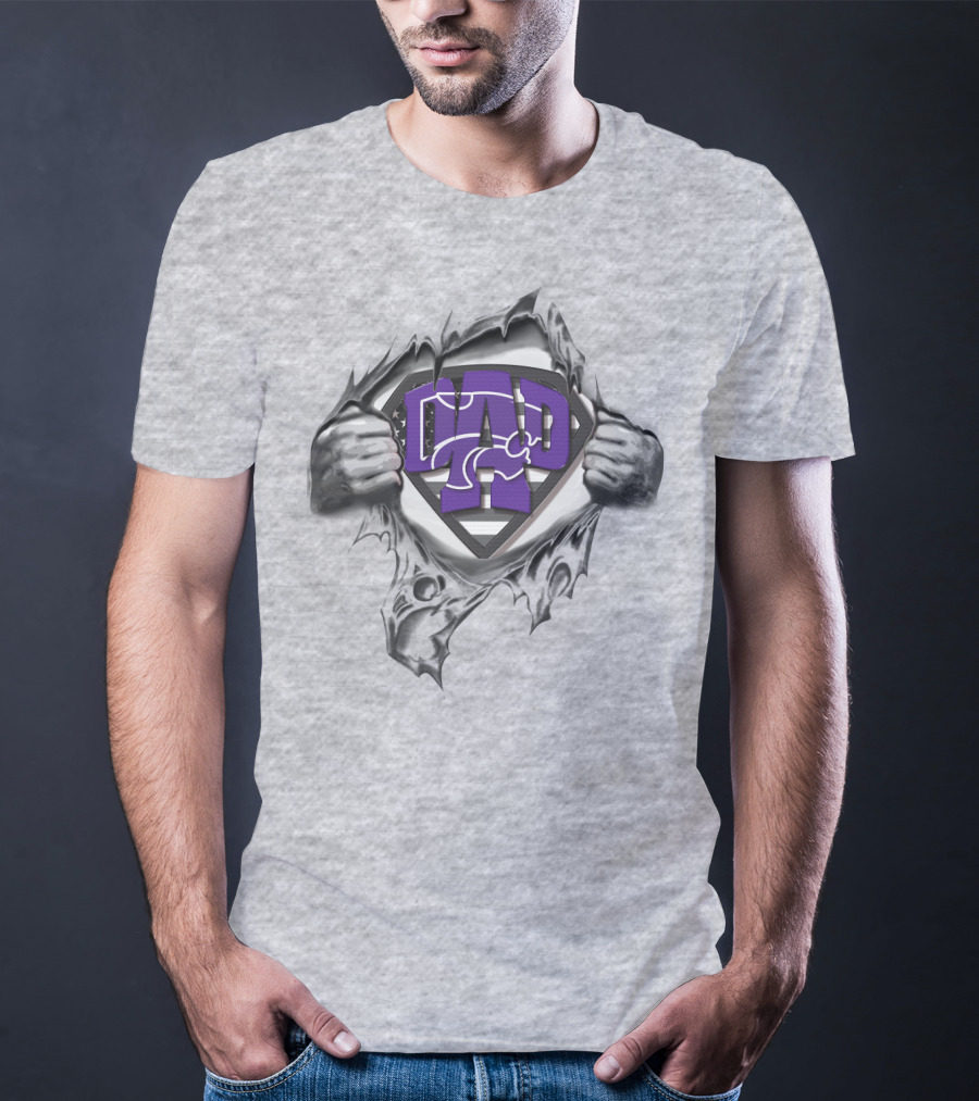 Superdad Kansas State Wildcats Logo Dad Torn Shield T-Shirt