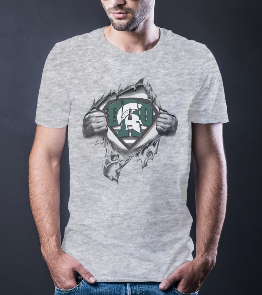 Superdad Michigan State Spartans Logo Dad Superhero With Spartan Helmet T-Shirt