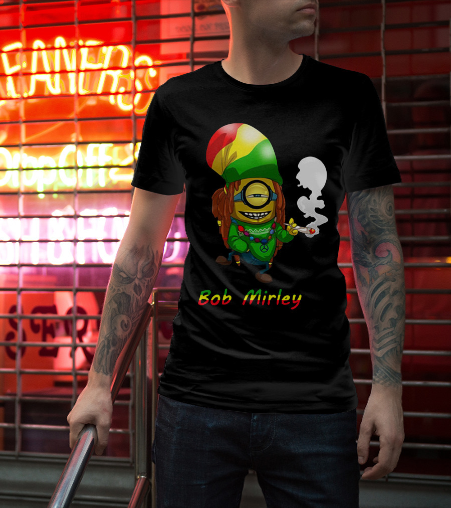 Bob Mirley Minion With Rasta Colors Smoking And Peace Necklace T-Shirt