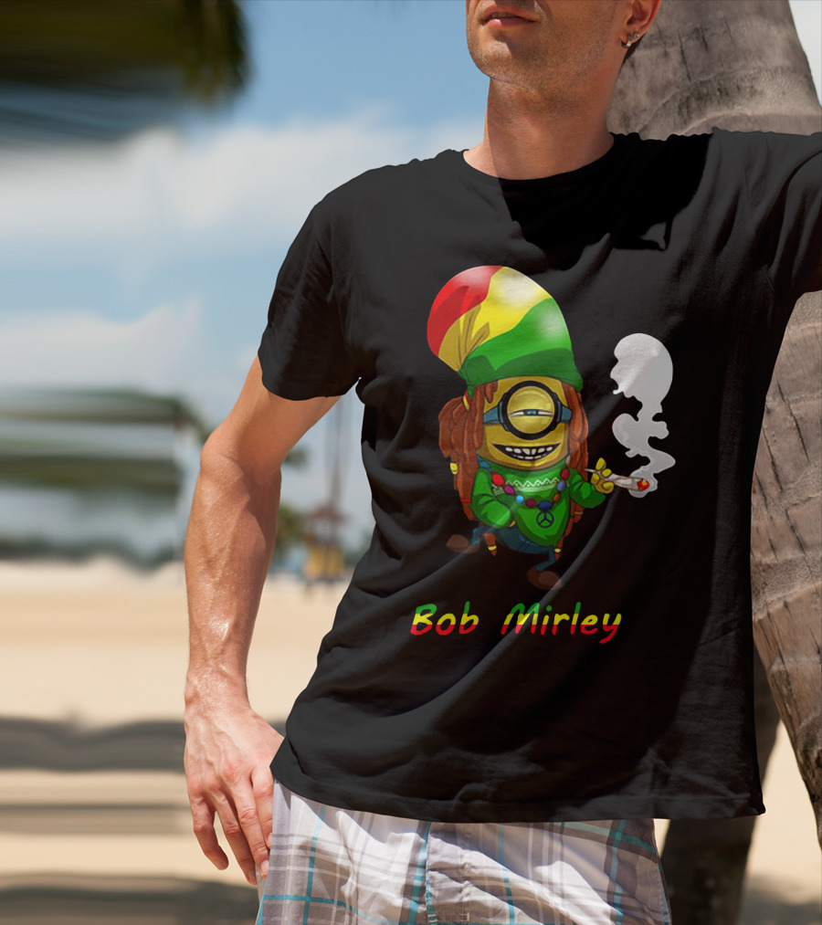 Bob Mirley Minion With Rasta Colors Smoking And Peace Necklace T-Shirt