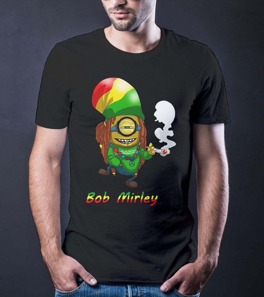 Bob Mirley Minion With Rasta Colors Smoking And Peace Necklace T-Shirt