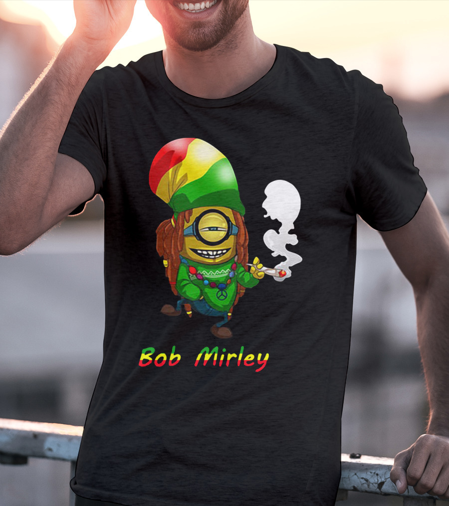 Bob Mirley Minion With Rasta Colors Smoking And Peace Necklace T-Shirt
