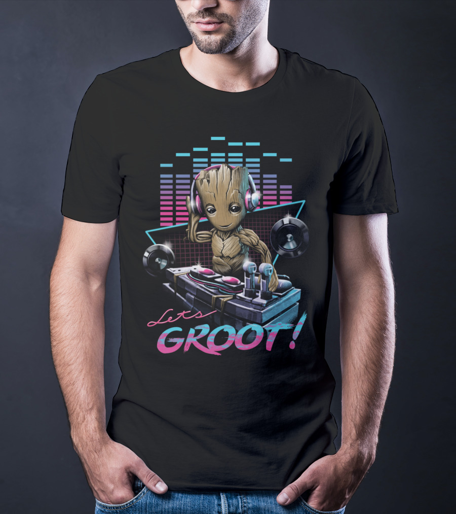 Let's Groot DJ Mixing Groot With Headphones Music Visuals T-Shirt