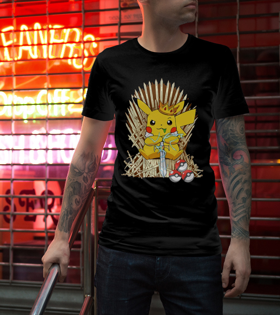 Pikachu Throne King With Sword And Pokeballs Game Of Thrones Style T-Shirt
