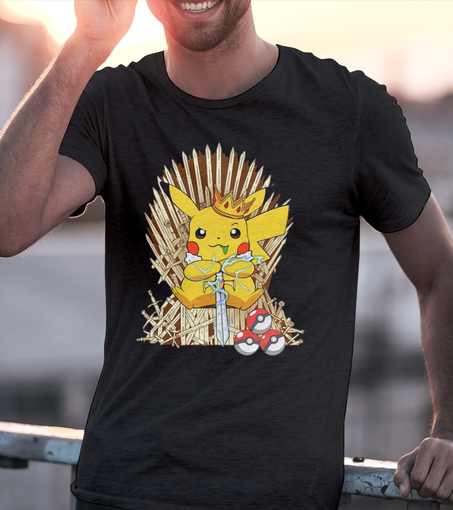 Pikachu Throne King With Sword And Pokeballs Game Of Thrones Style T-Shirt