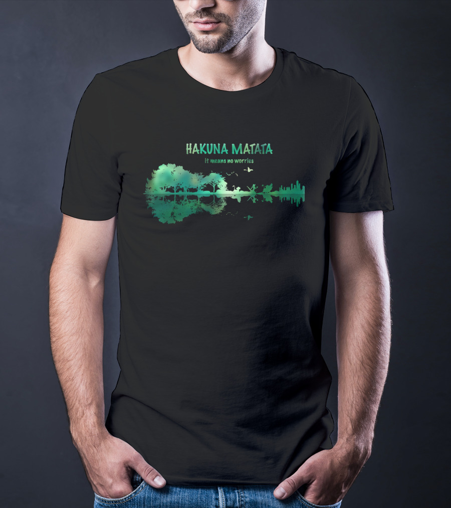 Hakuna Matata It Means No Worries Green Nature Silhouette With Wildlife Reflections T-Shirt