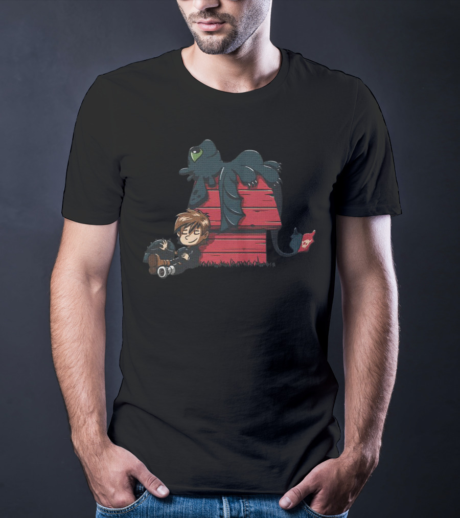 Hiccup And Toothless With Peanuts Red Doghouse T-Shirt