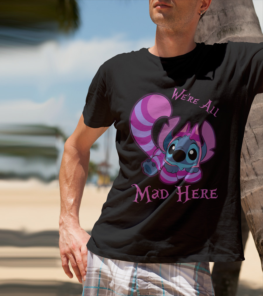 Stitch And Cheshire Cat We're All Mad Here Crossover T-Shirt