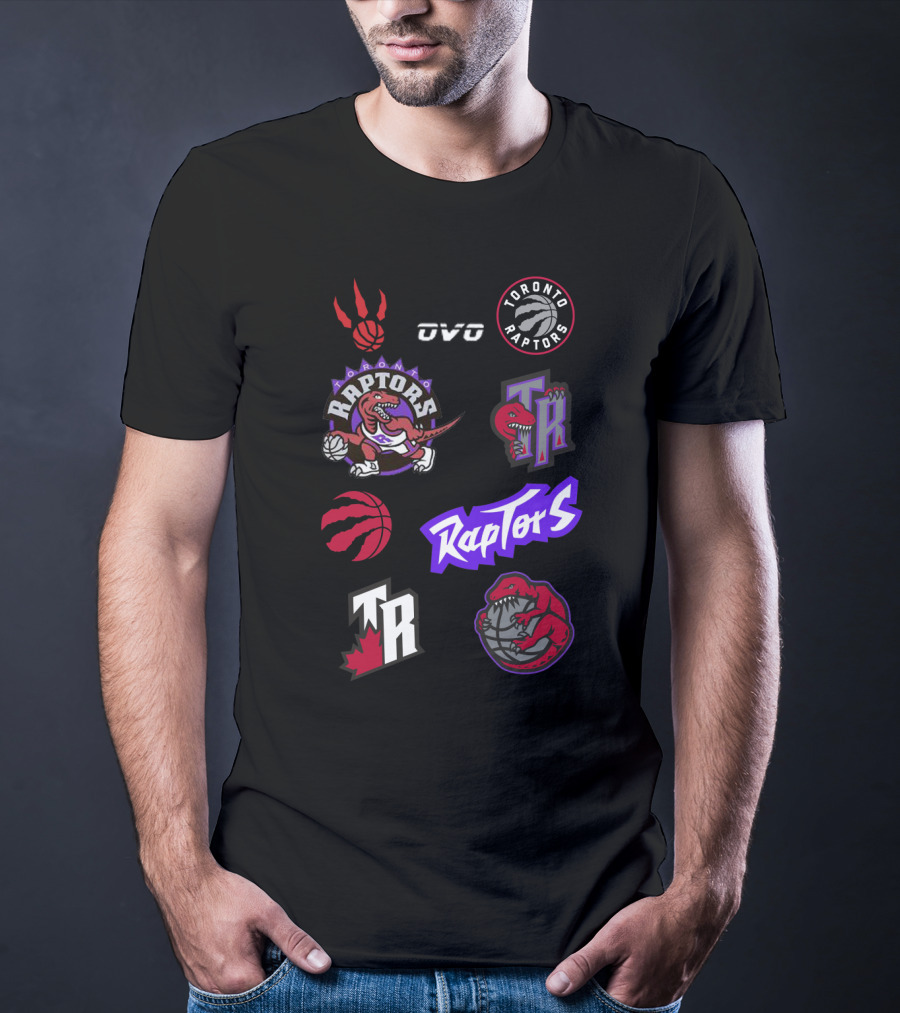 Toronto Raptors Logos Collection Including OVO Partnership And Dinosaur Iconography T-Shirt
