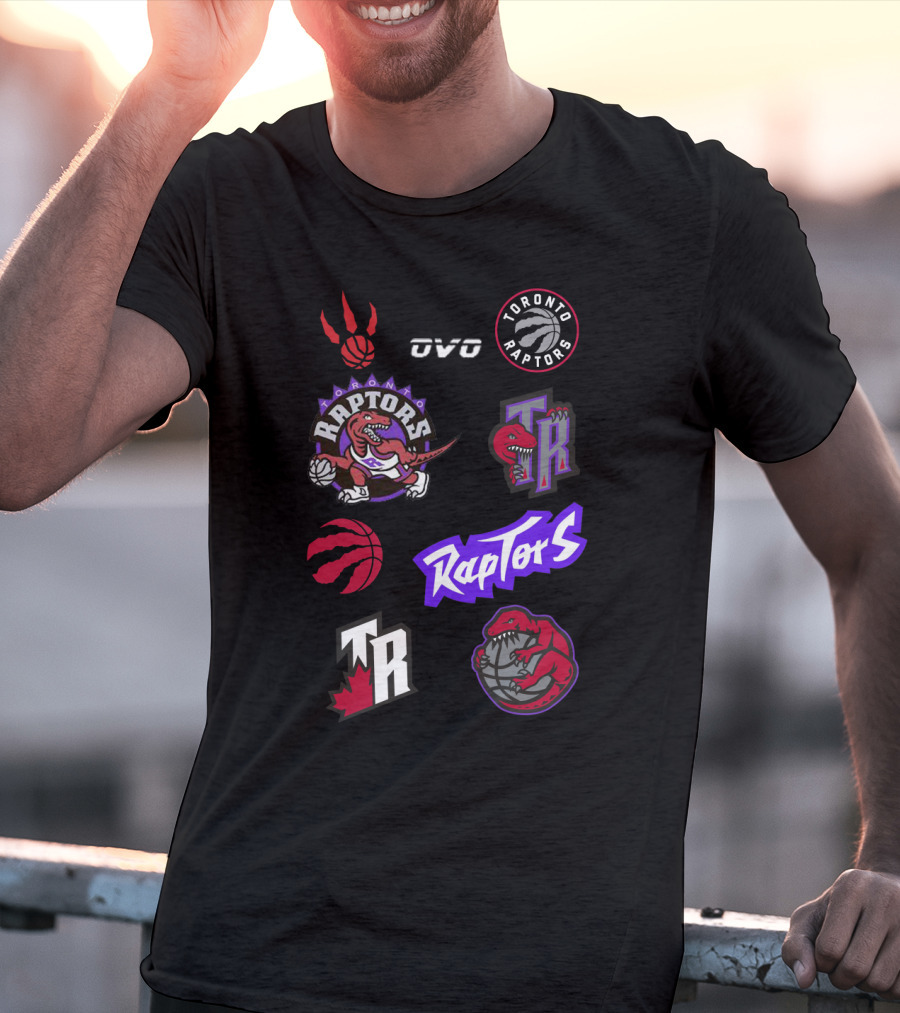 Toronto Raptors Logos Collection Including OVO Partnership And Dinosaur Iconography T-Shirt