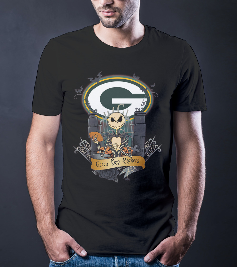 Green Bay Packers Jack Skellington Football Crossover T-Shirt