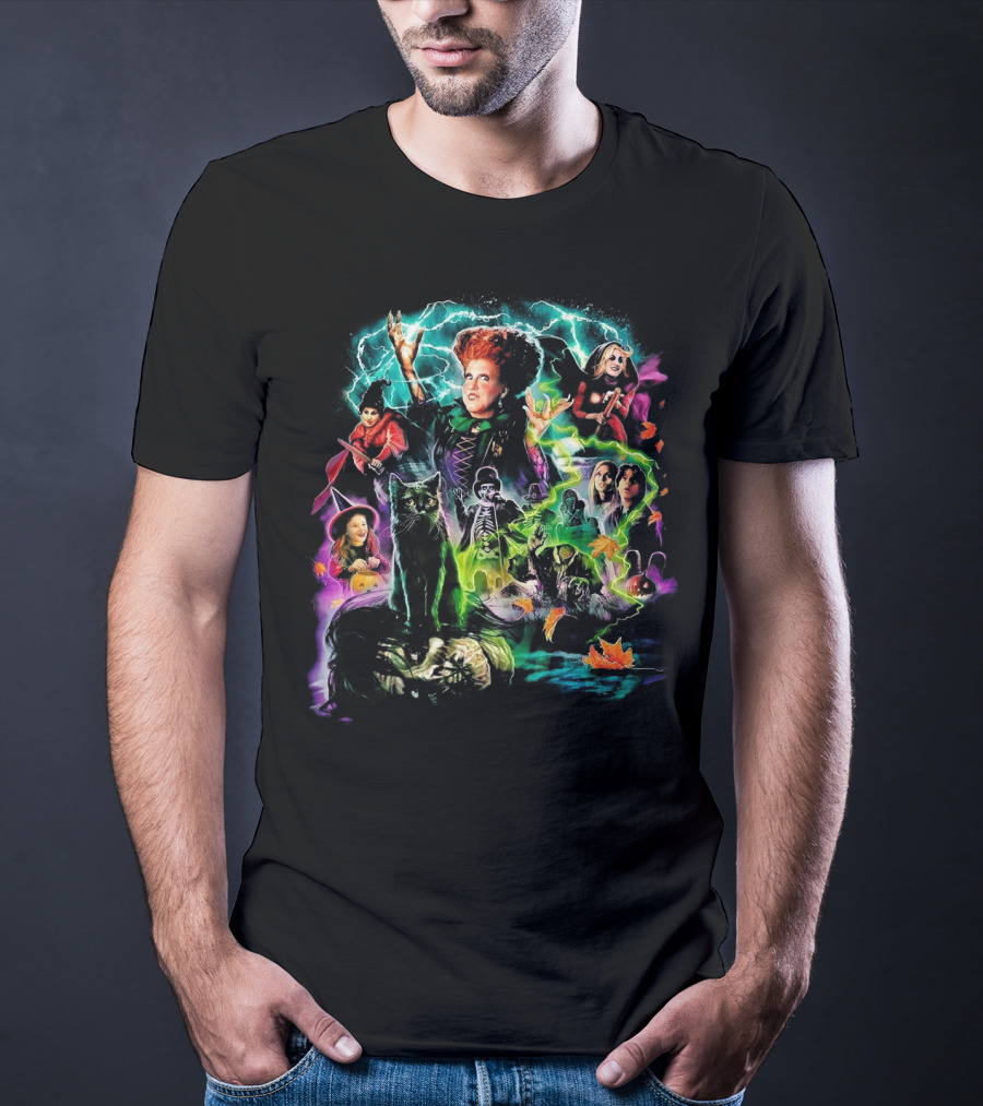 Hocus Pocus Movie Characters Halloween Magic With Witches And Black Cat T-Shirt