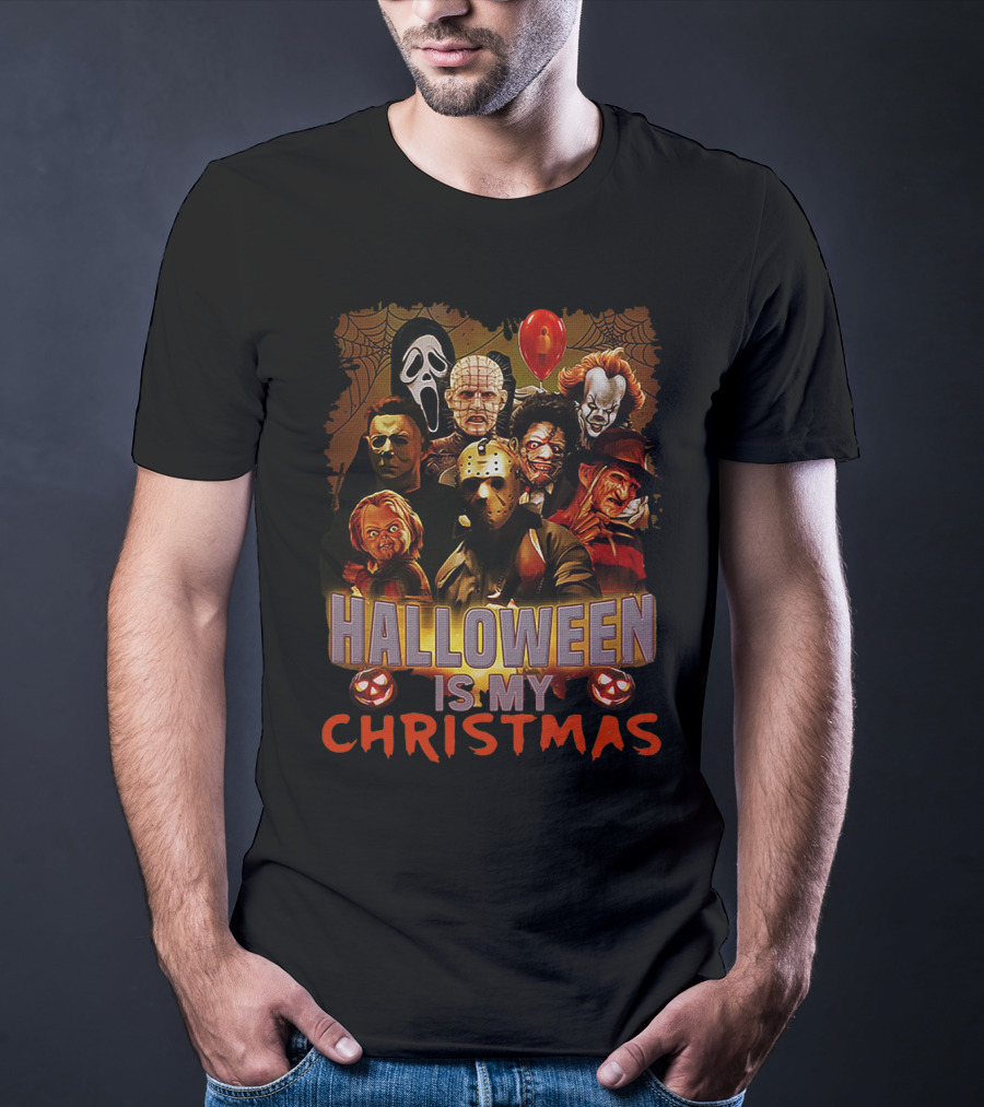 Horror Icons Halloween Is My Christmas Freddy Jason Pennywise Ghostface Pinhead Chucky T-Shirt