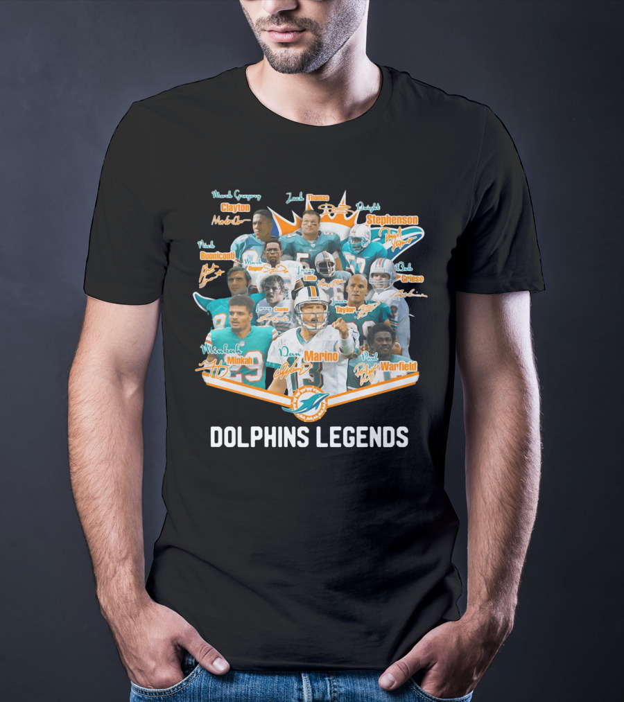 Dolphins Legends Marino Minkah Stephenson Buoniconti Warfield Gase Griese Taylor Thomas Clayton Mandich T-Shirt
