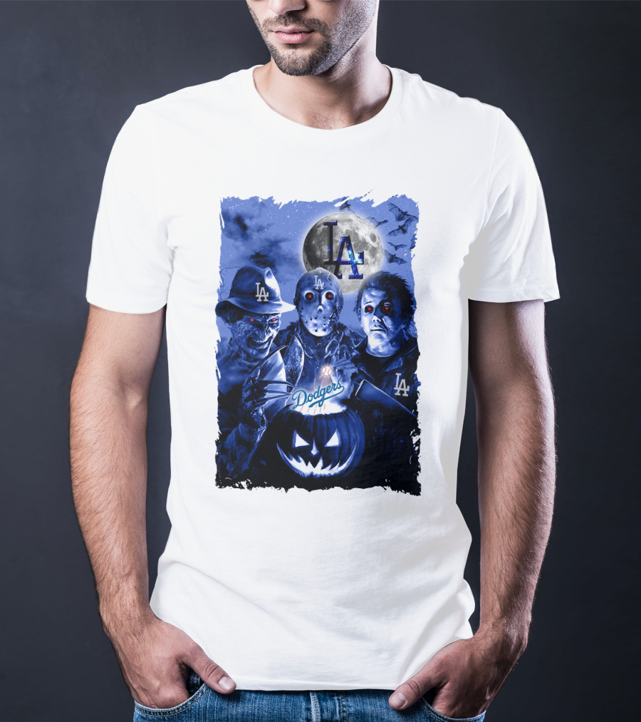 Los Angeles Dodgers Horror Icons Halloween Moon T-Shirt
