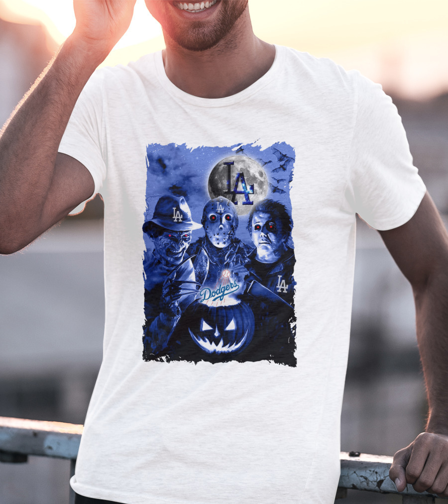Los Angeles Dodgers Horror Icons Halloween Moon T-Shirt