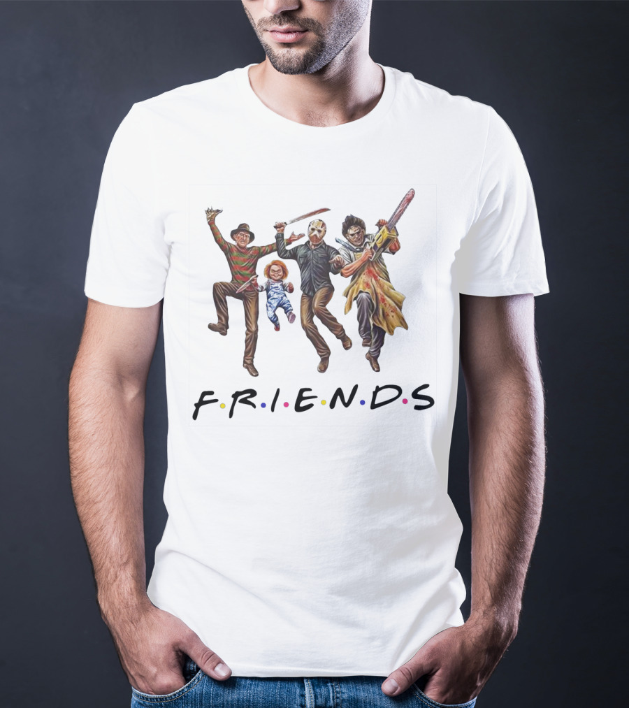 Horror Icons Halloween FRIENDS Parody Featuring Freddy Jason Chucky Leatherface T-Shirt