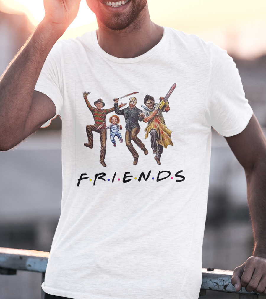Horror Icons Halloween FRIENDS Parody Featuring Freddy Jason Chucky Leatherface T-Shirt