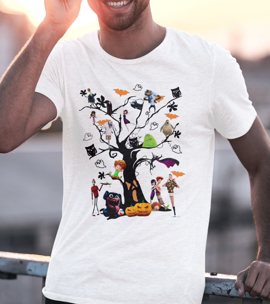 Hotel Transylvania 3 Halloween Tree Characters And Symbols With Pumpkins And Bats T-Shirt