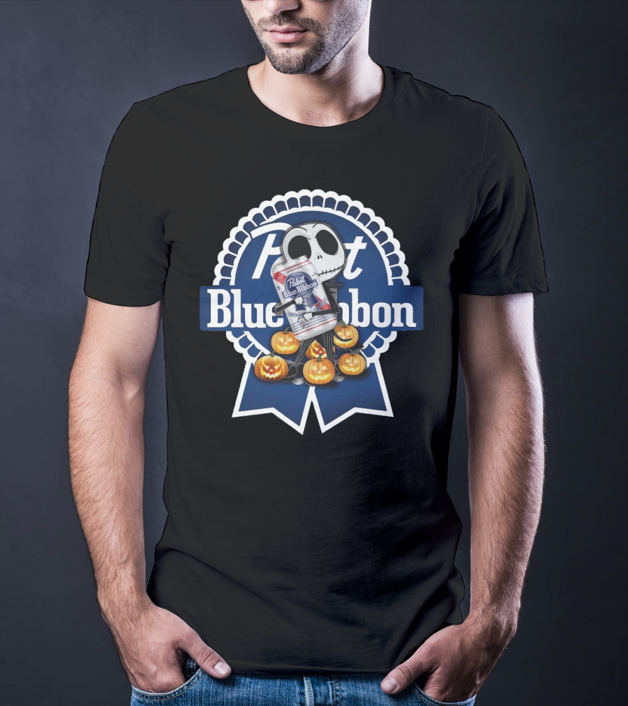 Jack Skellington Pabst Blue Ribbon With Pumpkins T-Shirt