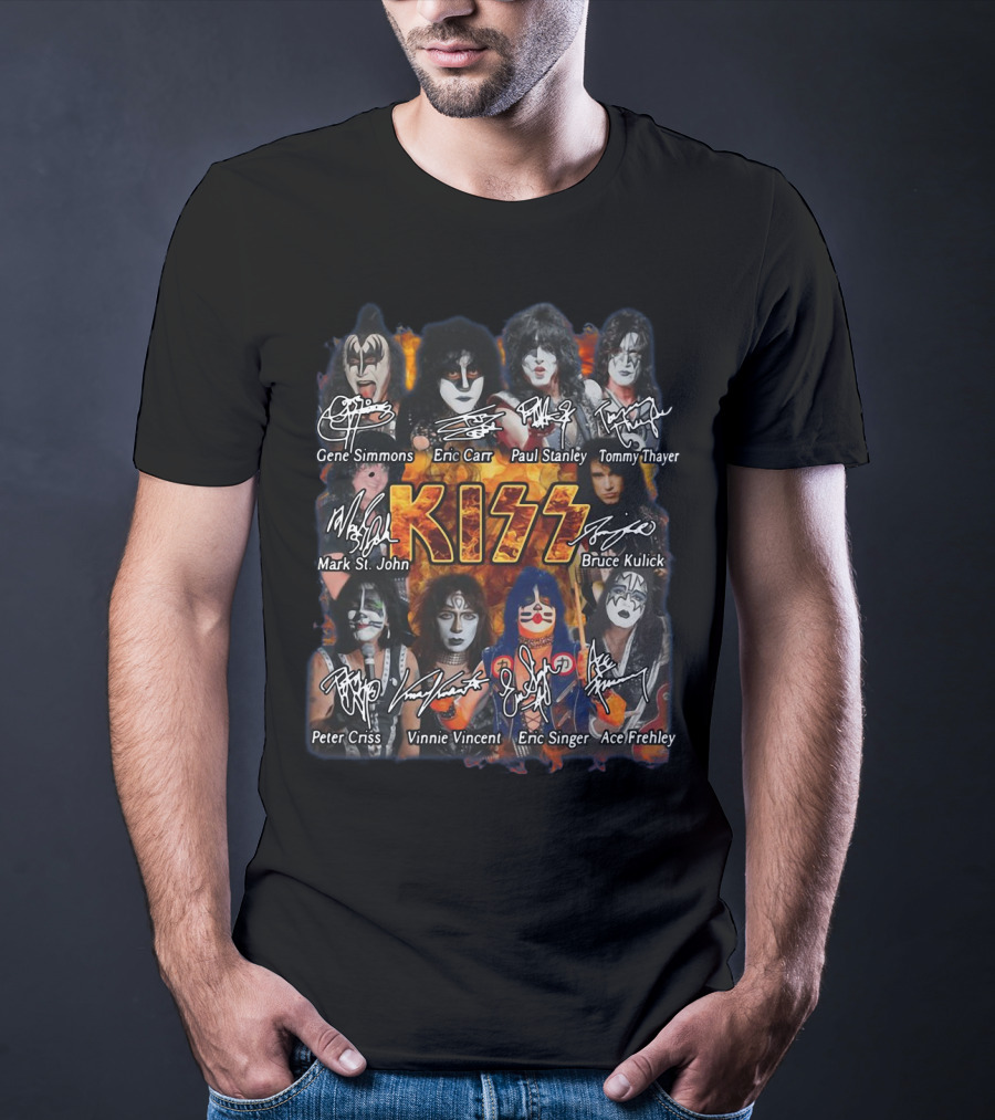 Kiss Band Rock Gene Simmons Paul Stanley Eric Carr Tommy Thayer Mark St. John Bruce Kulick Peter Criss Vinnie Vincent Eric Singer Ace Frehley T-Shirt