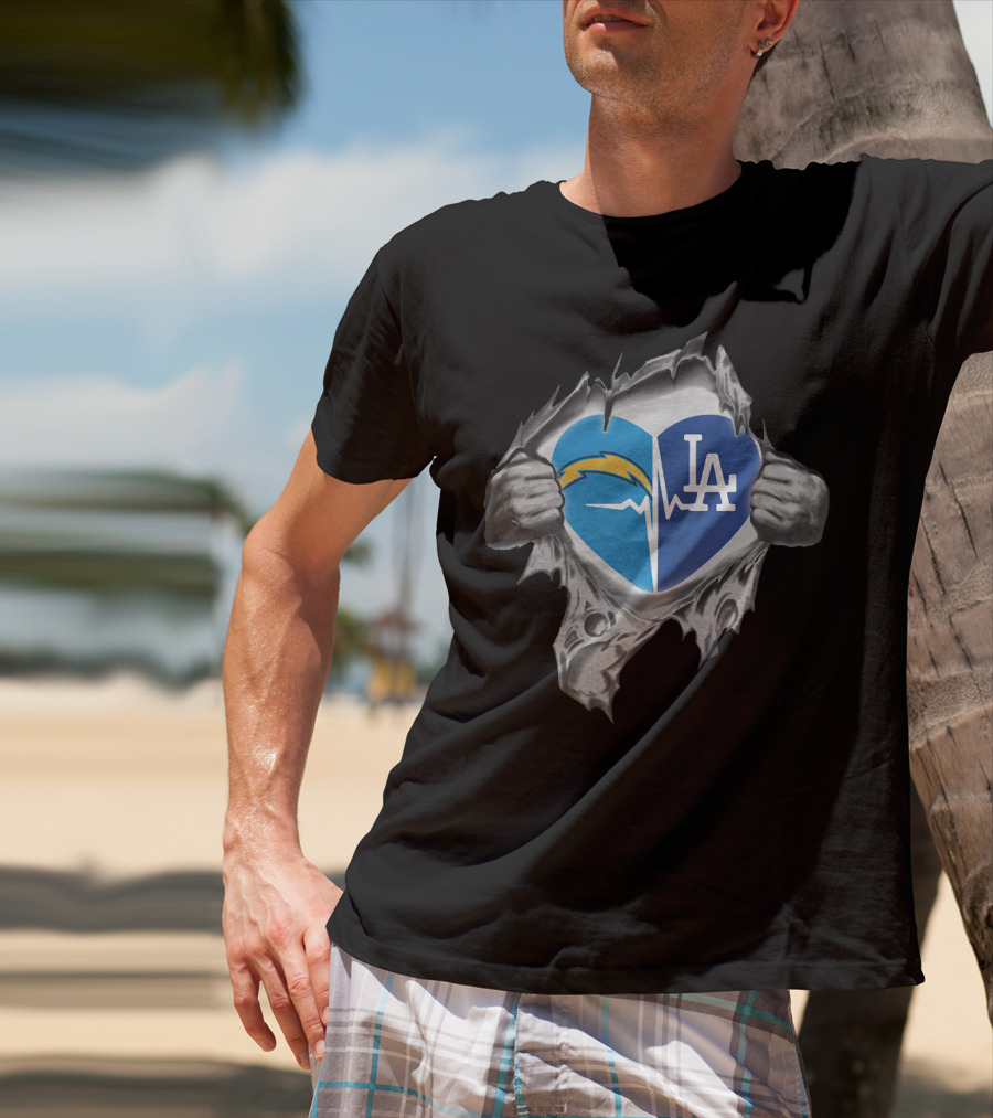 Los Angeles Chargers Dodgers Heart Ekg Pulse T-Shirt