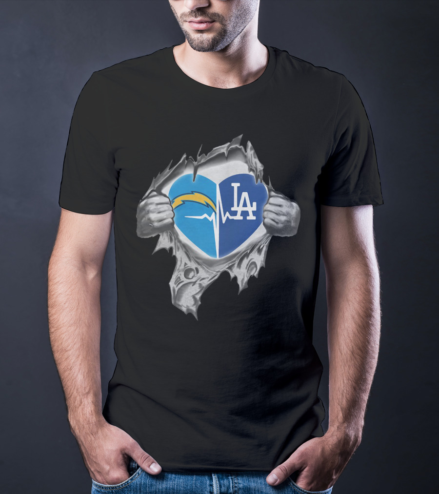 Los Angeles Chargers Dodgers Heart Ekg Pulse T-Shirt